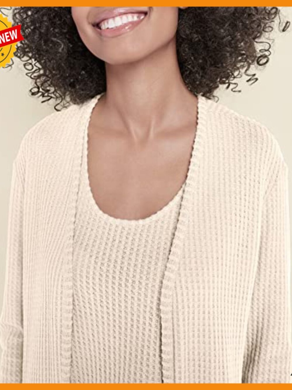 3 Piece Waffle Knit Lounge Set with Cardigan Joggers Tank Top - Picture 3 of 6